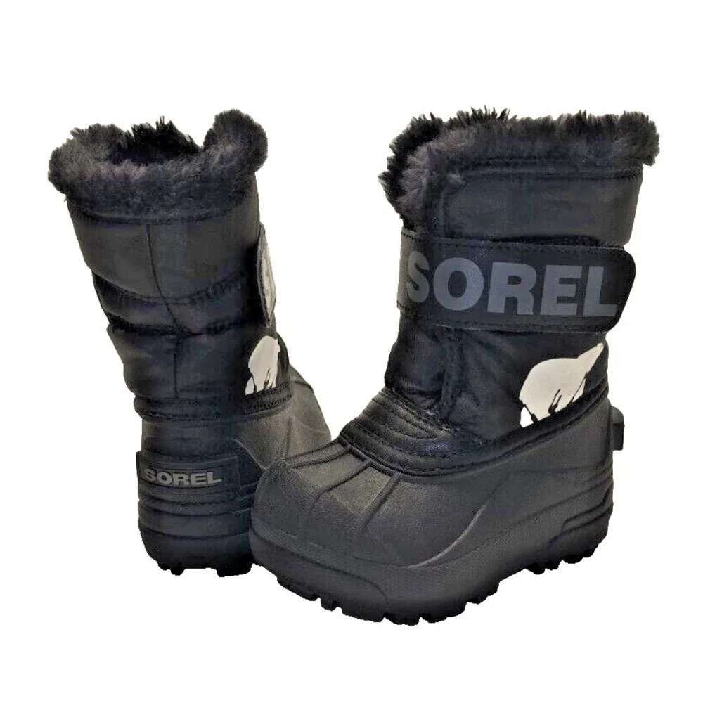 Sorel Snow‎ Commander Girls Youth Winter Snow Boots Black Fur Lined Size 6
